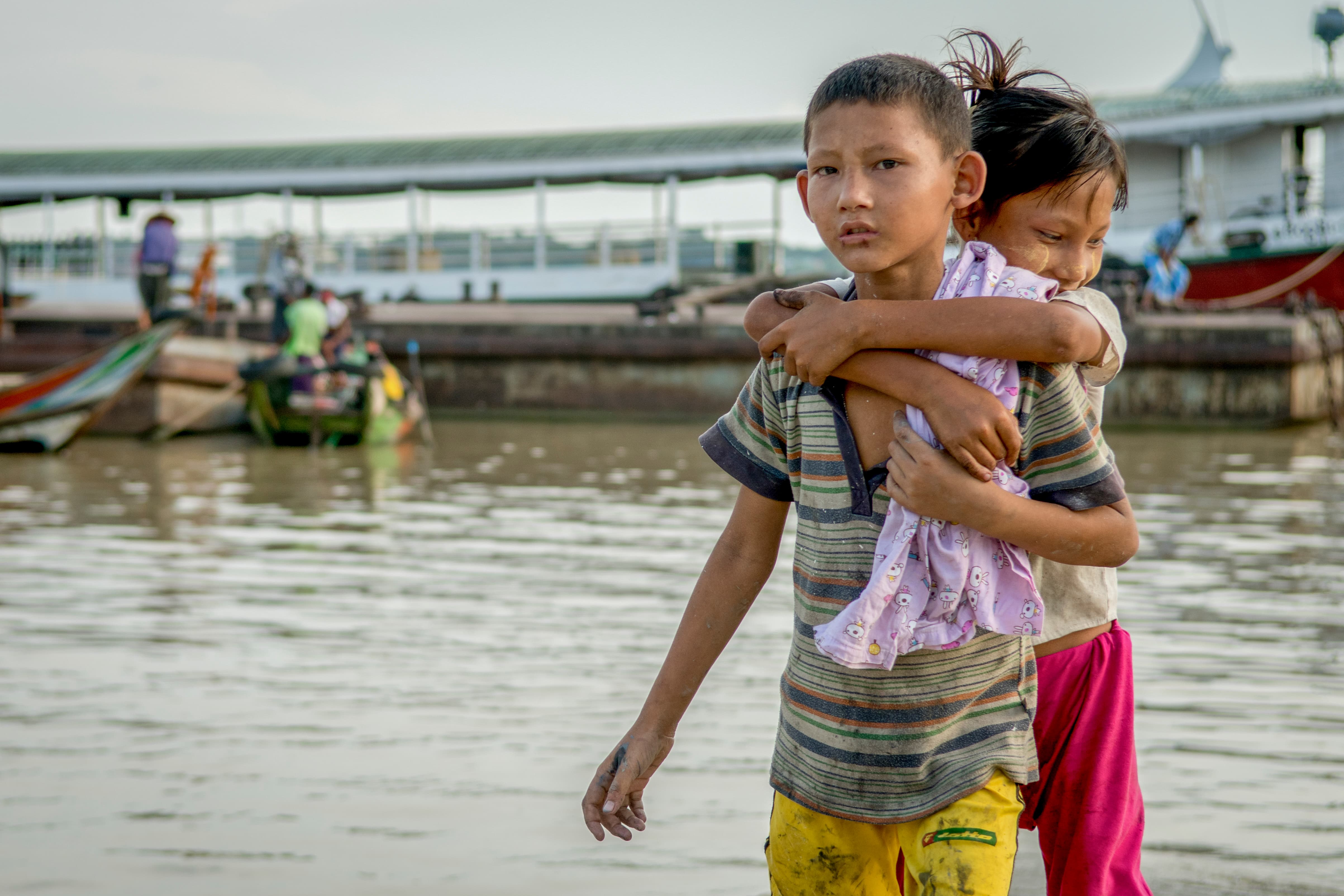 Brother and sister participating in a programme against child exploitation in Myanmar
