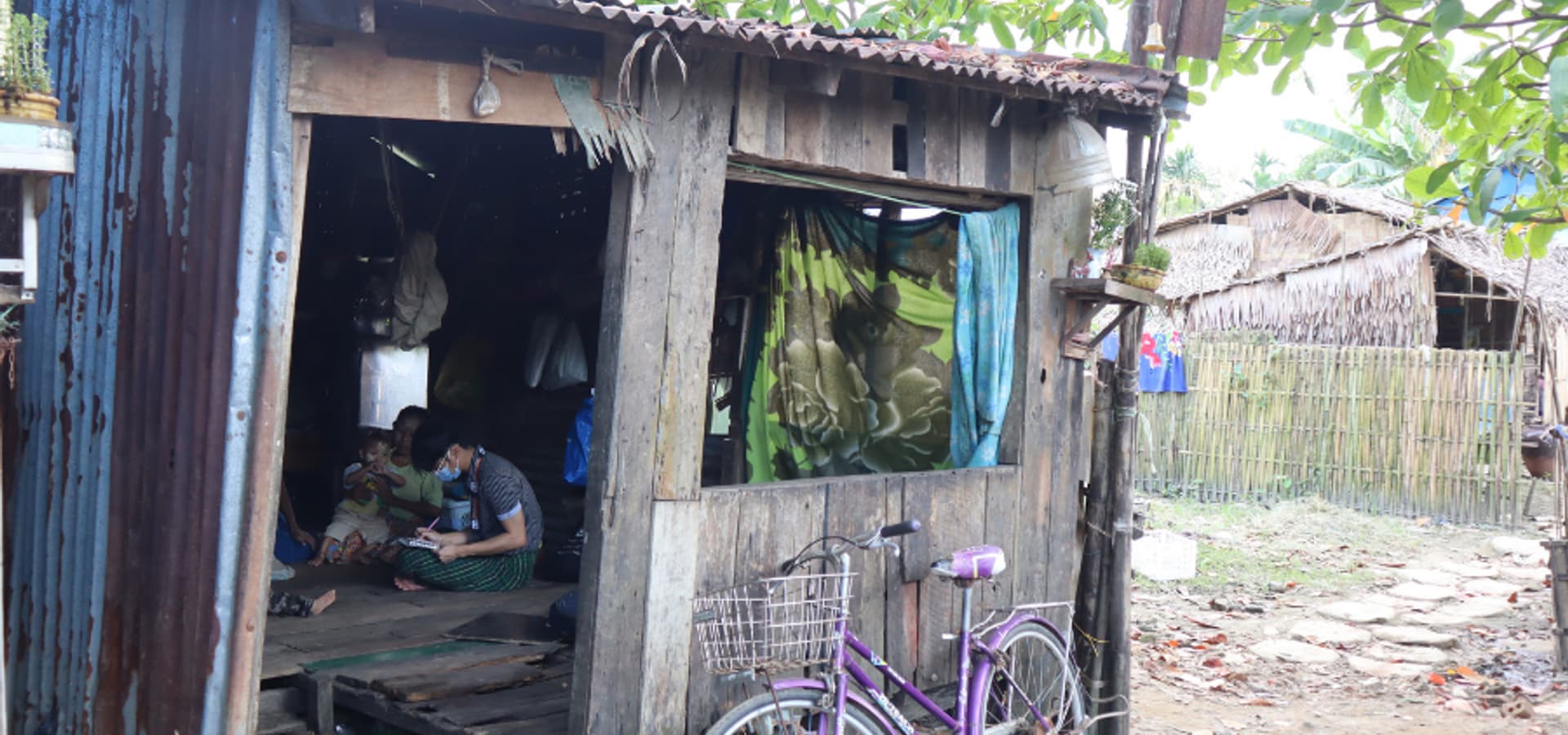 A family's hut in Myanmar