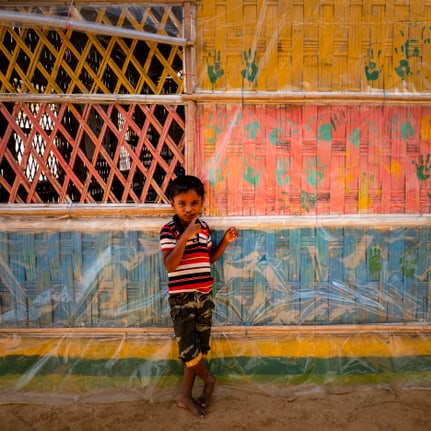 Rohingya child in a camp in Cox's Bazar, Bangladesh